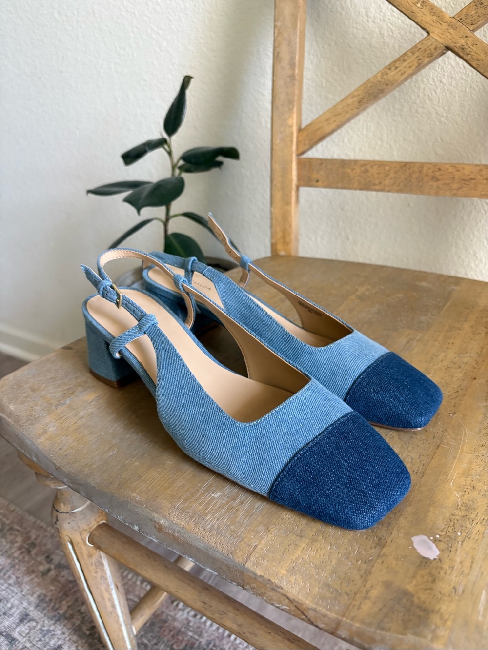 Ann Taylor Two-Tone Denim Slingback Block Heels - Light and Dark Blue
